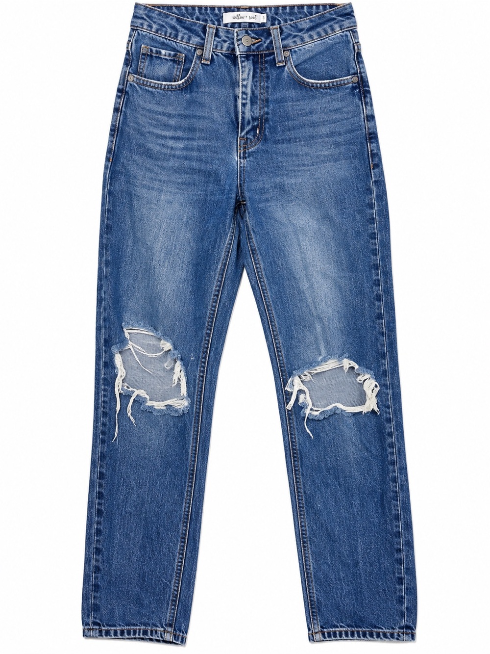 Willow + Root Relaxed Straight Jeans Women’s 23x32 Blue Cotton Distressed